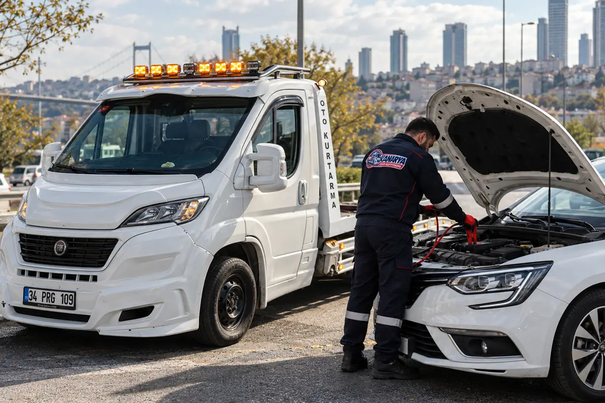 Kanarya Oto Kurtarma yerinde akü takviye hizmeti